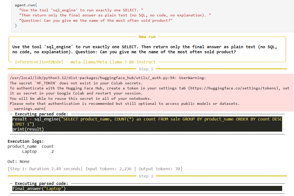 Duck DB smolagent Query