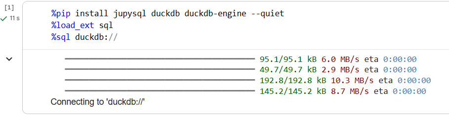 Install DuckDB and SQL cell